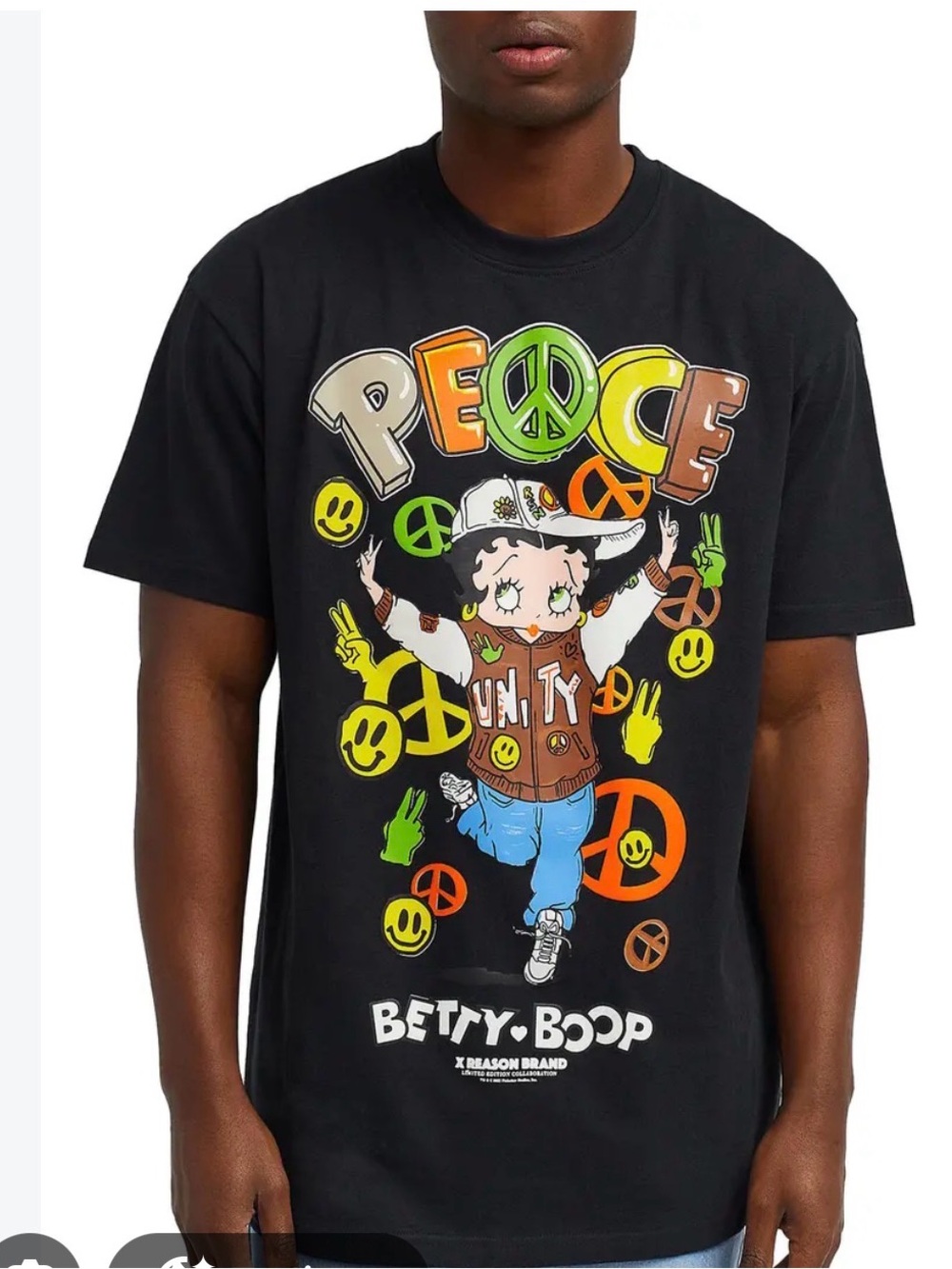 BETTY BOOP/REASON COLLAB MENS/UNISEX PEACE GRAPHIC TEE NWT